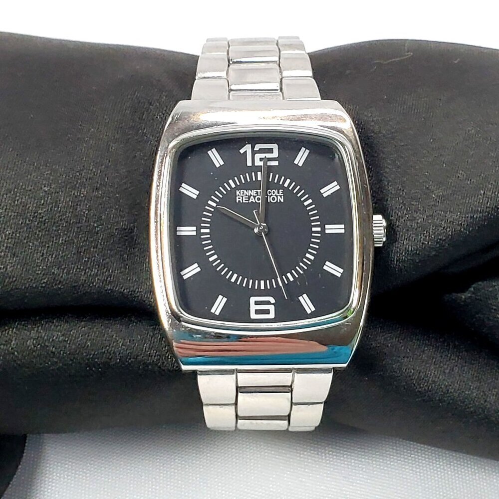 Kenneth Cole Reaction Mens Stainless Steel Watch Black Dial 7 3/4" band Works - Picture 7 of 12
